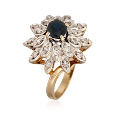 C. 1970 Vintage .75 Carat Sapphire and .40 ct. t.w. Diamond Cocktail Ring in 14kt Two-Tone Gold. Size 8.5 &mdash; Alt Image 3