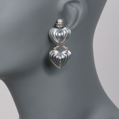 C. 2000 Vintage Cultured Pearl and Double Heart Day to Night Drop Earrings in Two-Tone &mdash; Alt Image 2
