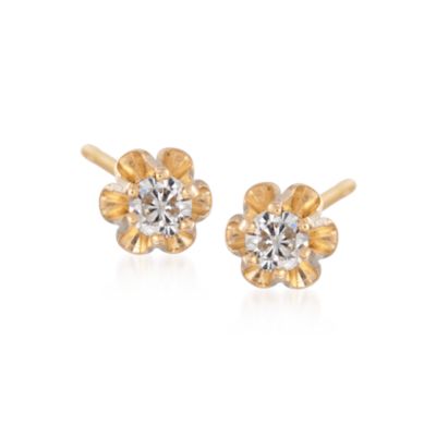 C. 1970. Vintage .20 ct. t.w. Diamond Floral Stud Earrings in 14kt Yellow Gold &mdash; Alt Image 1
