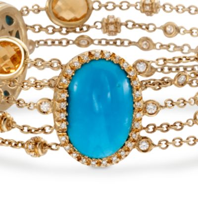 Turquoise and 180.00 ct. t.w. Citrine Chain Bracelet With Diamonds in 18kt Yellow Gold. 7" &mdash; Alt Image 3