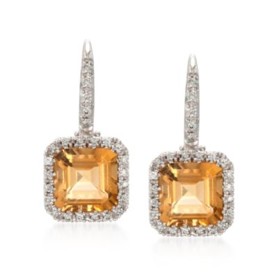 4.30 ct. t.w. Citrine and .34 ct. t.w. Diamond Drop Earrings in 18kt White Gold &mdash; Alt Image 1