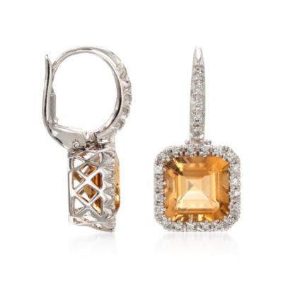 4.30 ct. t.w. Citrine and .34 ct. t.w. Diamond Drop Earrings in 18kt White Gold &mdash; Alt Image 3