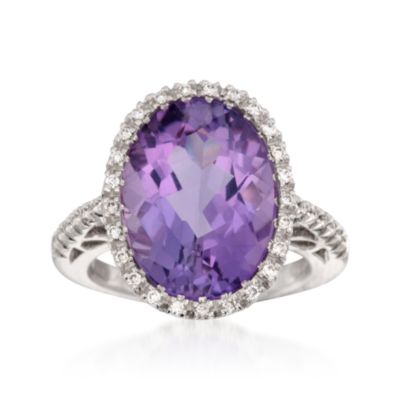 8.50 Carat Amethyst and .24 ct. t.w. Diamond Ring in 18kt White Gold &mdash; Alt Image 1