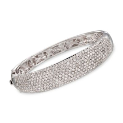 6.00 ct. t.w. Pave Diamond Dome Bangle Bracelet in 14kt White Gold. 7" &mdash; Alt Image 1