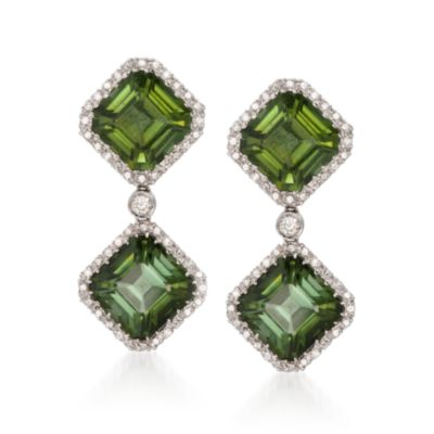 19.90 ct. t.w. Green Tourmaline and .17 ct. t.w. Diamond Drop Earrings in 18kt White Gold &mdash; Alt Image 1