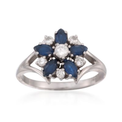 C. 1980 Vintage .70 ct. t.w. Sapphire and .30 ct. t.w. Diamond Ring in 14kt White Gold. Size 6.5 &mdash; Alt Image 1