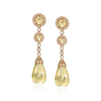23.40 ct. t.w. Lemon Quartz and .58 ct. t.w. Diamond Drop Earrings in 18kt Yellow Gold  &mdash; Alt Image 1