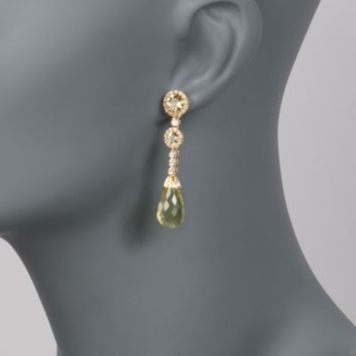23.40 ct. t.w. Lemon Quartz and .58 ct. t.w. Diamond Drop Earrings in 18kt Yellow Gold  &mdash; Alt Image 2