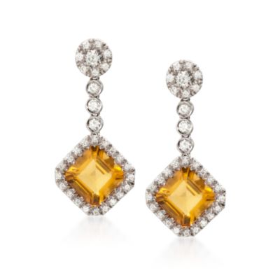 3.86 ct. t.w. Citrine and .71 ct. t.w. Diamond Drop Earrings in 18kt White Gold &mdash; Alt Image 1