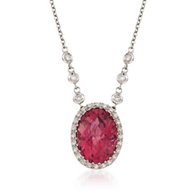 7.13 Carat Pink Tourmaline and .25 ct. t.w. Diamond Pendant Necklace in 18kt White Gold. 16" &mdash; Alt Image 1