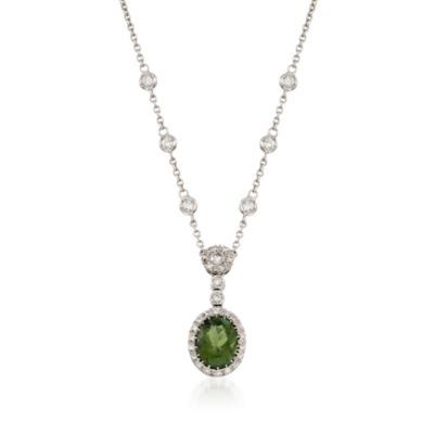 5.75 ct. t.w. Green Tourmaline and .50 ct. t.w. Diamond Pendant Necklace 18kt White Gold. 16" &mdash; Alt Image 1