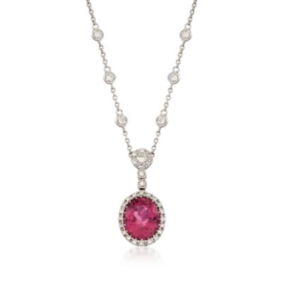 3.87 Carat Pink Tourmaline and .51 ct. t.w. Diamond Pendant Necklace in 18kt White Gold. 16.25" &mdash; Alt Image 1