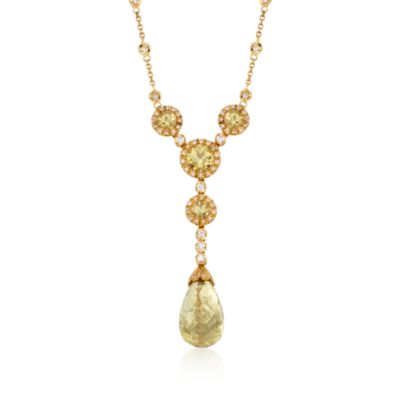13.55 ct. t.w. Lemon Quartz and .52 ct. t.w. Diamond Y-Necklace in 18kt Yellow Gold. 16.25" &mdash; Alt Image 1