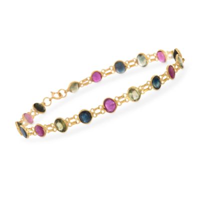 C. 1990 Vintage 9.90 ct. t.w. Multicolored Sapphire Bracelet in 18kt Yellow Gold. 7" &mdash; Alt Image 1