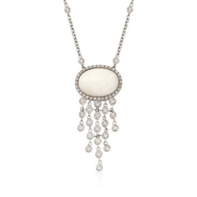 Opal and 1.29 ct. t.w. Diamond Pendant Necklace in 18kt White Gold. 16.25" &mdash; Alt Image 1