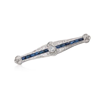 C. 1920 Vintage 2.40 ct. t.w. Faux Sapphire and .60 ct. t.w. Diamond Bar Pin in Platinum &mdash; Alt Image 1
