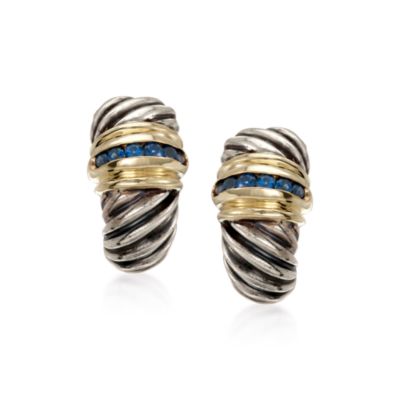 C. 2000 Vintage David Yurman .85 ct. t.w. Sapphire "J" Hoop Earrings in Two-Tone &mdash; Alt Image 1