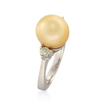 C. 1990 Vintage 11.5mm Cultured South Sea Pearl and .30 ct. t.w. Diamond Ring in 14kt White Gold. Size 7 &mdash; Alt Image 3