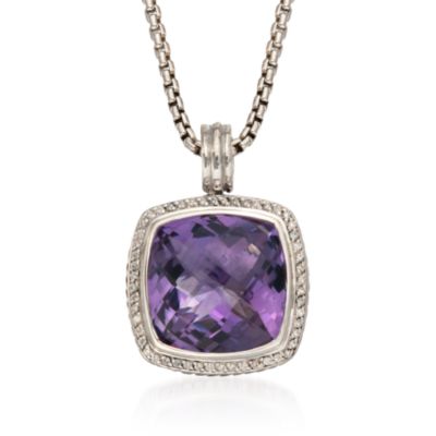 C. 2000 Vintage David Yurman 22.00 Carat Amethyst Pendant Necklace With Diamonds in Sterling Silver. 17" &mdash; Alt Image 1