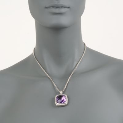 C. 2000 Vintage David Yurman 22.00 Carat Amethyst Pendant Necklace With Diamonds in Sterling Silver. 17" &mdash; Alt Image 2
