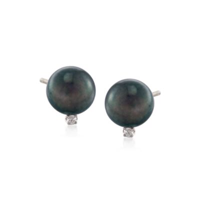 11mm Black Cultured Pearl and .10 ct. t.w. Diamond Stud Earrings in 14kt White Gold &mdash; Alt Image 1