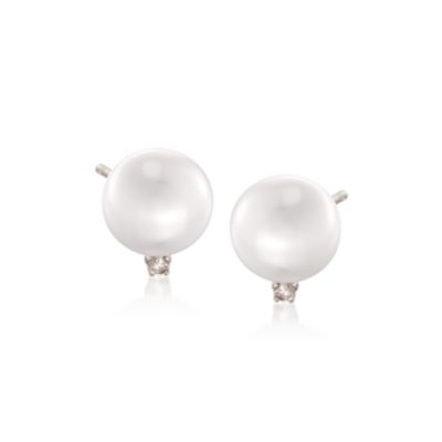 11mm Cultured Pearl and .10 ct. t.w. Diamond Stud Earrings in 14kt White Gold &mdash; Alt Image 1