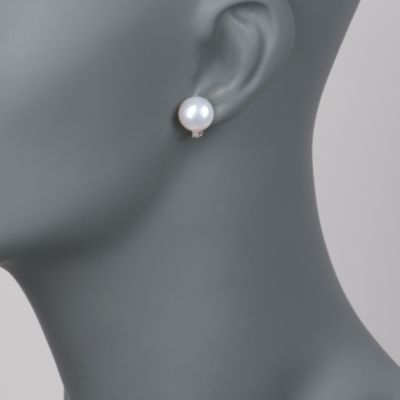 11mm Cultured Pearl and .10 ct. t.w. Diamond Stud Earrings in 14kt White Gold &mdash; Alt Image 2