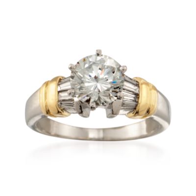 C. 2000 Vintage 1.25 Carat CZ and .25 ct. t.w. Diamond Ring in Two-Tone. Size 5 &mdash; Alt Image 1