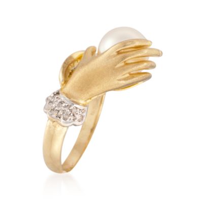 C. 1980 Vintage Cultured Pearl and Diamond Arm Ring in 14kt Yellow Gold. Size 3 &mdash; Alt Image 4