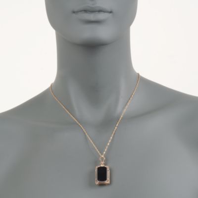 C. 1900 Vintage Black and Brown Agate Locket Pendant Necklace in 10kt Yellow Gold. 20" &mdash; Alt Image 2