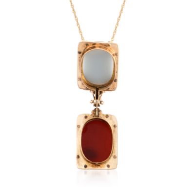 C. 1900 Vintage Black and Brown Agate Locket Pendant Necklace in 10kt Yellow Gold. 20" &mdash; Alt Image 3
