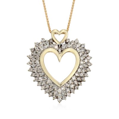 C. 1980 Vintage 2.00 ct. t.w. Diamond Open Heart Pendant Necklace in 10kt Yellow Gold. 18" &mdash; Alt Image 1