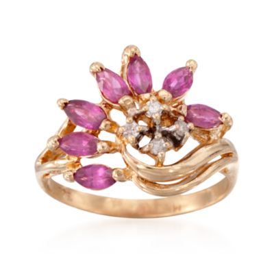C. 1990 Vintage .90 ct. t.w. Ruby Cluster Ring With Diamonds in 14kt Yellow Gold. Size 4 &mdash; Alt Image 1