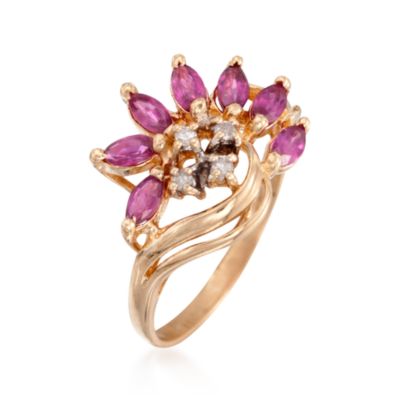 C. 1990 Vintage .90 ct. t.w. Ruby Cluster Ring With Diamonds in 14kt Yellow Gold. Size 4 &mdash; Alt Image 3