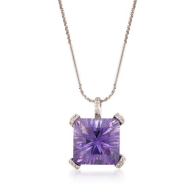 C. 2000 Vintage 30.00 Carat Amethyst and 1.50 ct. t.w. Diamond Pendant Necklace in 14kt White Gold. 18" &mdash; Alt Image 1