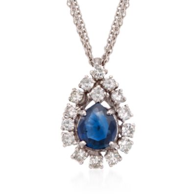 C. 1990 Vintage Sapphire and Diamond Pendant Necklace in Two-Tone. 16" &mdash; Alt Image 1
