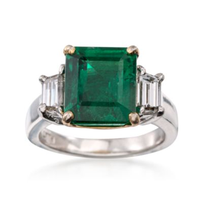 C. 1990 Vintage 4.65 Carat Emerald and 1.00 ct. t.w. Diamond 3-Stone Ring in Two-Tone. Size 6 &mdash; Alt Image 1