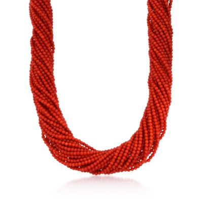 C. 1980 Vintage 22-Row Italian Coral Bead Torsade in 18kt Yellow Gold. 18" &mdash; Alt Image 1