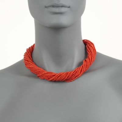 C. 1980 Vintage 22-Row Italian Coral Bead Torsade in 18kt Yellow Gold. 18" &mdash; Alt Image 2