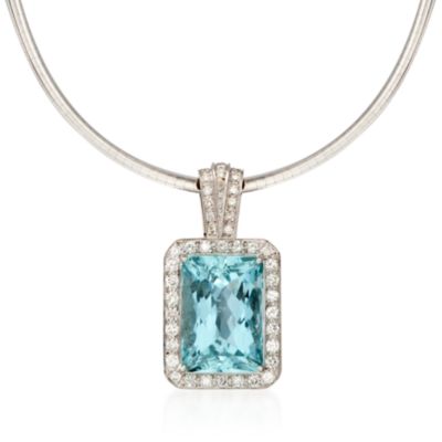 C. 1990 Vintage 33.40 Carat Aquamarine and 1.80 ct. t.w. Diamond Pendant Necklace in 18kt White Gold. 20" &mdash; Alt Image 1