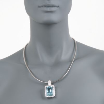 C. 1990 Vintage 33.40 Carat Aquamarine and 1.80 ct. t.w. Diamond Pendant Necklace in 18kt White Gold. 20" &mdash; Alt Image 2