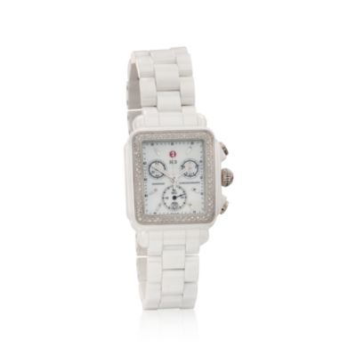 Ladies Michele "Deco" With .60 ct. t.w. Diamond Bezel Watch With Mother-Of-Pearl Dial in White Ceramic   &mdash; Alt Image 1
