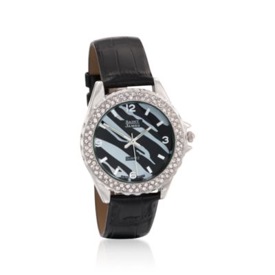 Saint James Watch With Swarovski Crystals in Silvertone and Black Leather &mdash; Alt Image 1