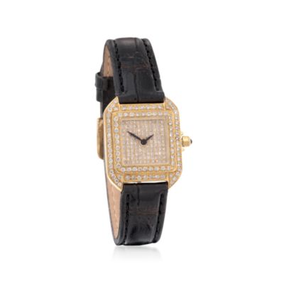 1.60 ct. t.w. Diamond Watch With Black Leather Crocodile-Embossed Band in 18kt Yellow Gold &mdash; Alt Image 1