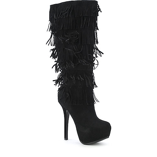 Anne Michelle Women's Fringe Platform Boot Oscar-16 Black Platform Boots