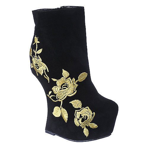 Shiekh Women's Platform Missing Wedge Boot 107 Black Ankle Boots