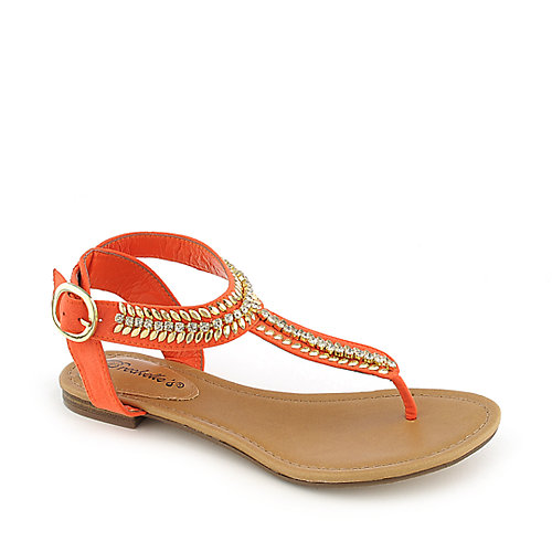 Breckelle's Stacy-43 orange flat jeweled thong sandal