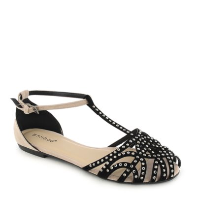 Bamboo Lynna-01 black flat jeweled sandal