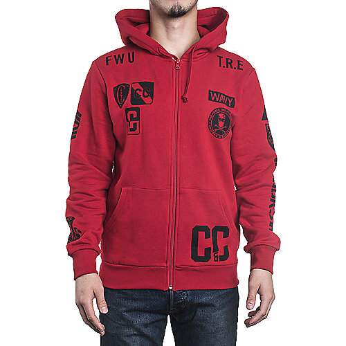 Crooks & Castles Men's Zipped Hooded Sweater Crooks Patchwork Red Hoodies