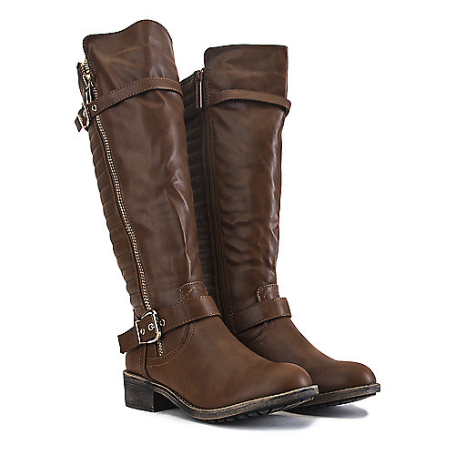 Shiekh Women's Knee-High Pocket Boot Justina-02 S Tan Cell Phone Pocket Boots